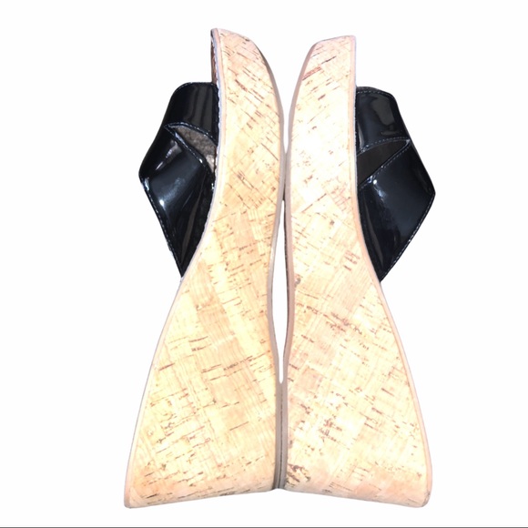 Sam Edelman Reid Black Patent Wedge Cork Sandals - Picture 7 of 11